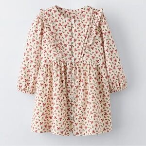 Zara Kids Toddler Girl Floral Print Cream and Res Dress size 1 1/2 Yrs /18 mo.